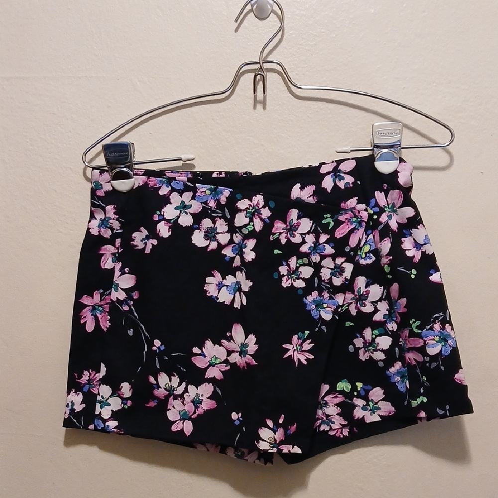 Express Black and Pink Skorts with Floral Design